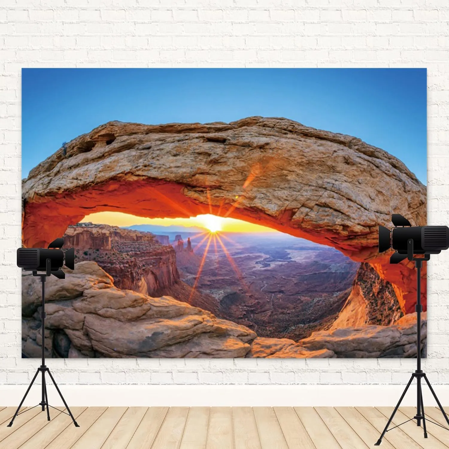 8x6ft Mesa Arch Backdrop Rock Stone Canyonlands National Park Photography Background Sunrise Desert Gobi Oasis Mountain Sun Rays Banner Decorations Natural Desert Landscape Photo Booth Prop