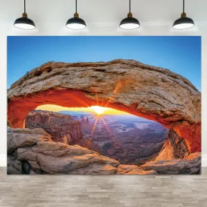 8x6ft Mesa Arch Backdrop Rock Stone Canyonlands National Park Photography Background Sunrise Desert Gobi Oasis Mountain Sun Rays Banner Decorations Natural Desert Landscape Photo Booth Prop
