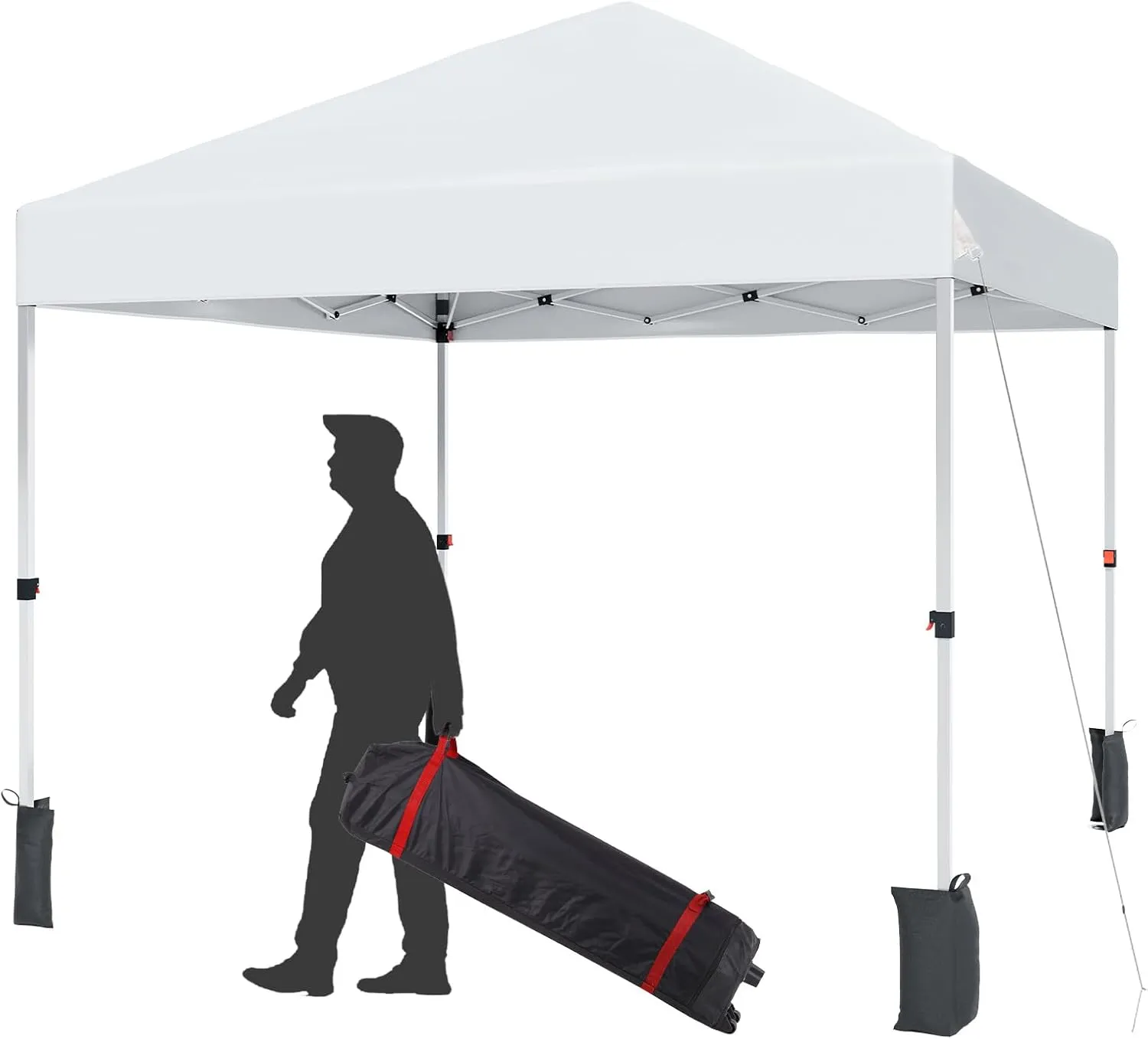 8x8FT Pop Up Canopy Tents, Instant Portable Shelter with Easy One-Person Setup, Adjustable Heights, Wheeled Carry Bag, Bonus Stakes & Ropes, Outdoor Shade for Parties, Patio, Commercial Use,White