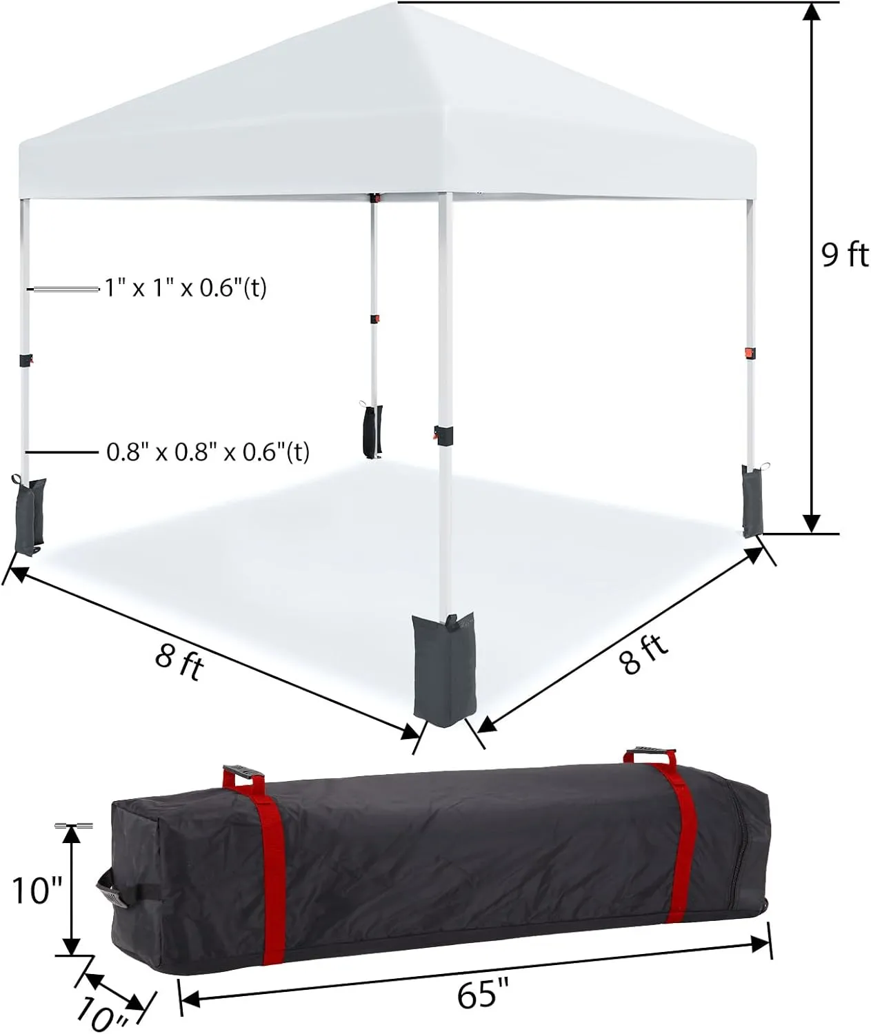 8x8FT Pop Up Canopy Tents, Instant Portable Shelter with Easy One-Person Setup, Adjustable Heights, Wheeled Carry Bag, Bonus Stakes & Ropes, Outdoor Shade for Parties, Patio, Commercial Use,White