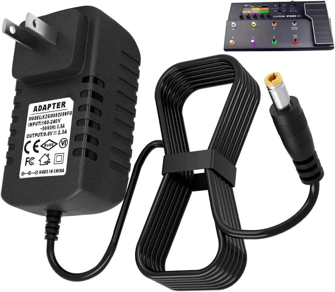 9V Power Adapter for Line 6 POD Go Guitar Effects Pedal Compatible for Most Effect Pedals (Tip Negative)