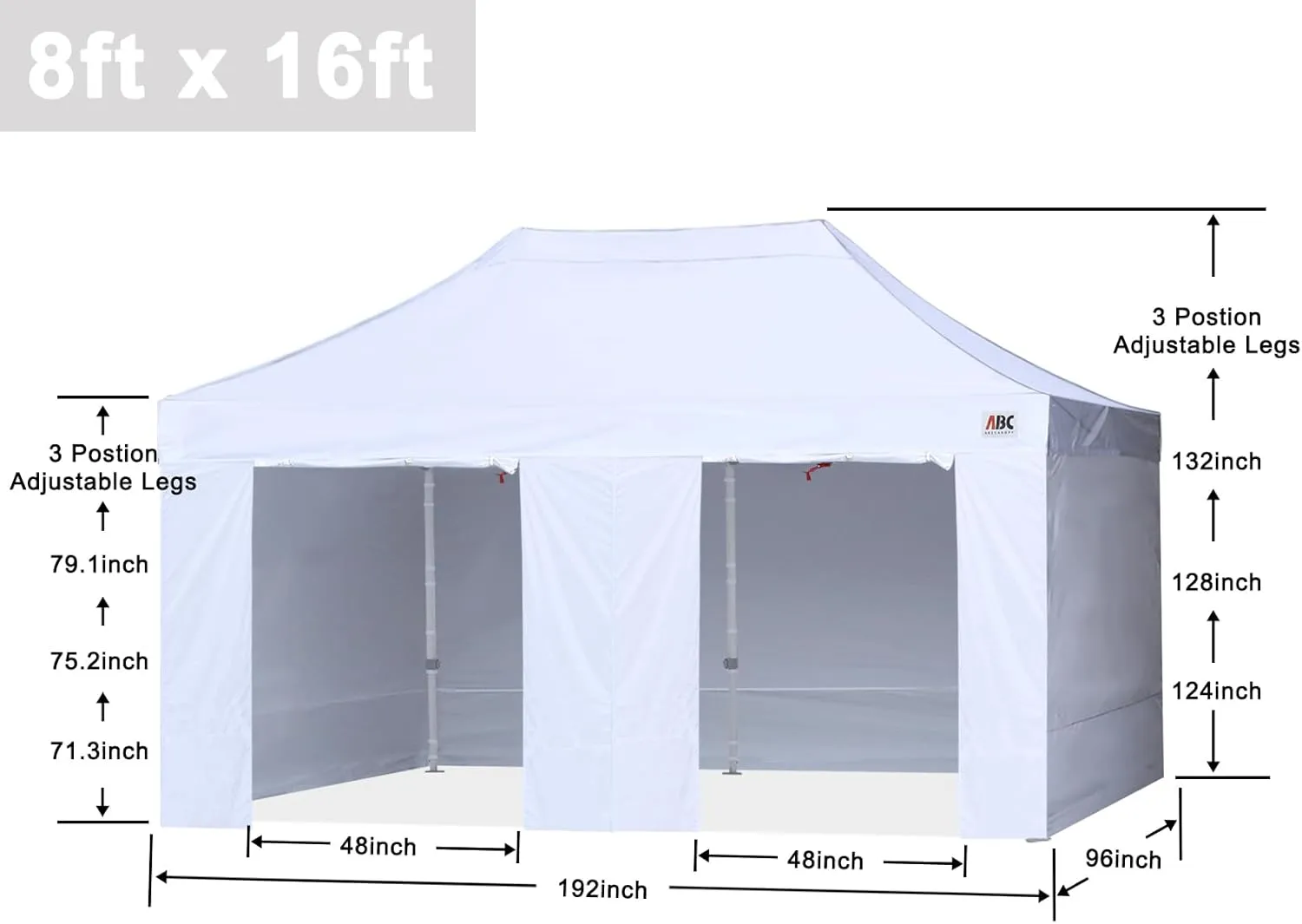 ABCCANOPY Easy Pop Up Canopy Tent with Sidewalls 8X16 Commercial -Series, White