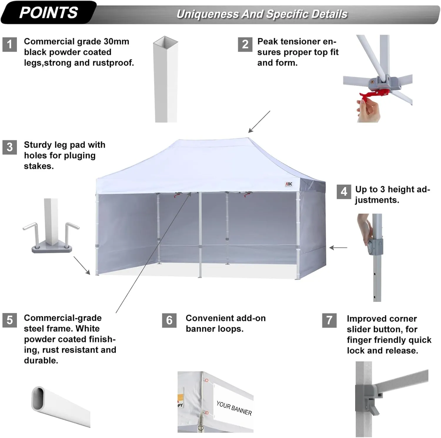 ABCCANOPY Easy Pop Up Canopy Tent with Sidewalls 8X16 Commercial -Series, White