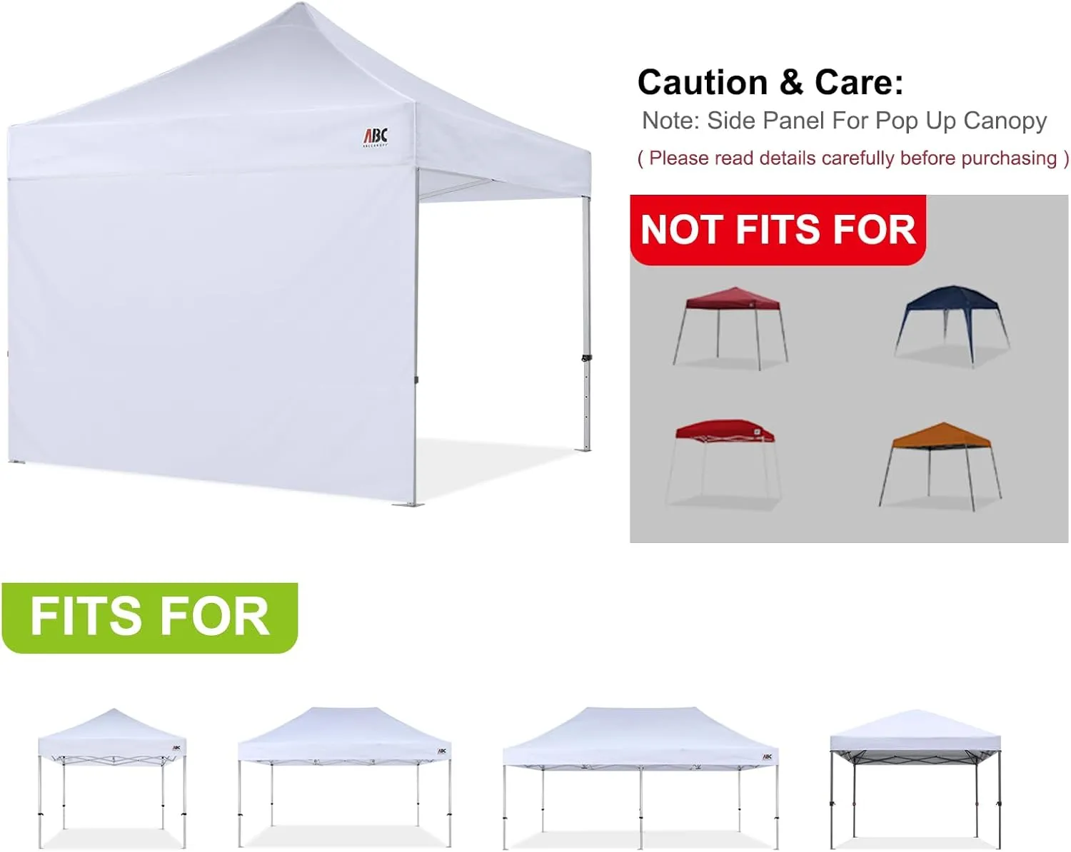 ABCCANOPY Instant Canopy SunWall 10x10 FT, 1 Pack Sidewall Only, No Frame or Top, White