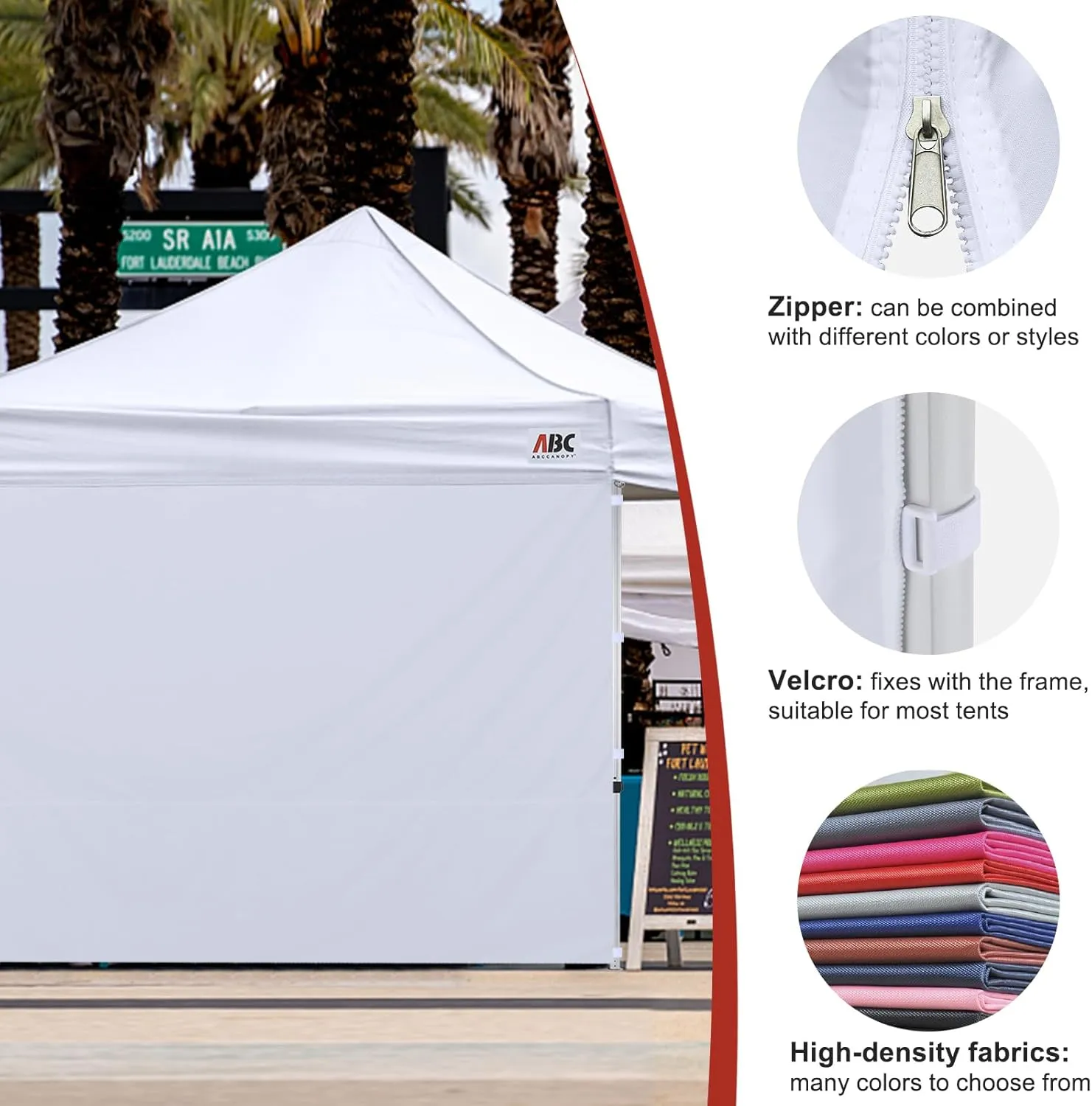 ABCCANOPY Instant Canopy SunWall 10x10 FT, 1 Pack Sidewall Only, No Frame or Top, White