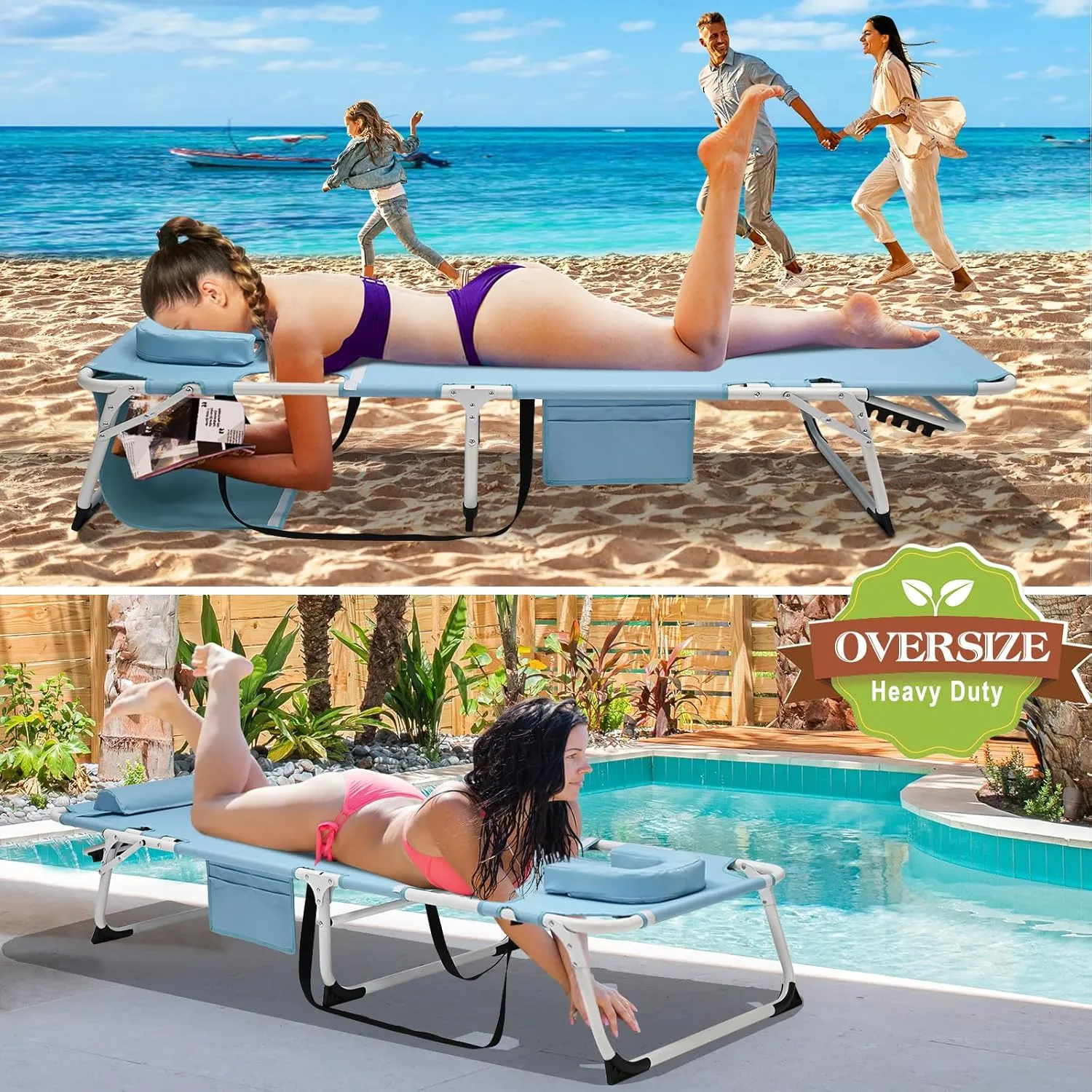 ABORON 4-in-1 Sunbathing Lounge Chair with Removable Cotton Cushion, Adjustable, UV-Resistant, Portable Beach & Pool Chair