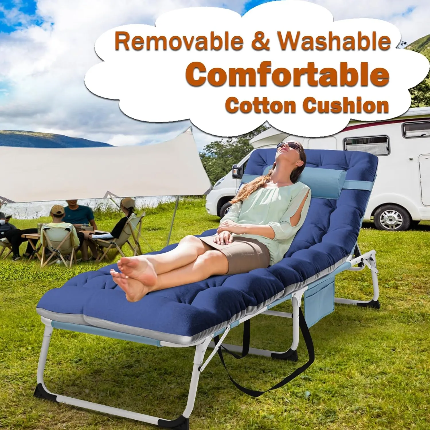 ABORON 4-in-1 Sunbathing Lounge Chair with Removable Cotton Cushion, Adjustable, UV-Resistant, Portable Beach & Pool Chair