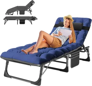 ABORON 5 Positions Camping Cots for Adults,Outdoor Folding Sleeping Cot/Mat,Folding Chaise Lounge Chair with Pillow,Portable Reclining Chair for Beach Lawn Camping Pool,Sunbathing Chairs