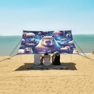 Abstract Capybara Galaxy Beach Canopy Tent Anti-UV & Wind Resistant, Camping Sun Shelter Easy Setup Portable,Outdoor Shade Tents with Sandbags,Sand Shovels,Ground Pegs & Stability Poles