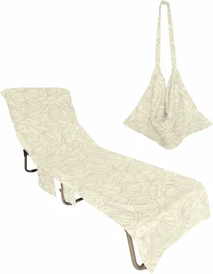 Abstract Flower Leaves Beach Pool Patio Lounge Chaise Chair Cover Towel With Pockets, Absorbent & Quick Dry Microfiber Towel Cover Bag Summer Travel Accessories for Sunbathing Modern Line Art
