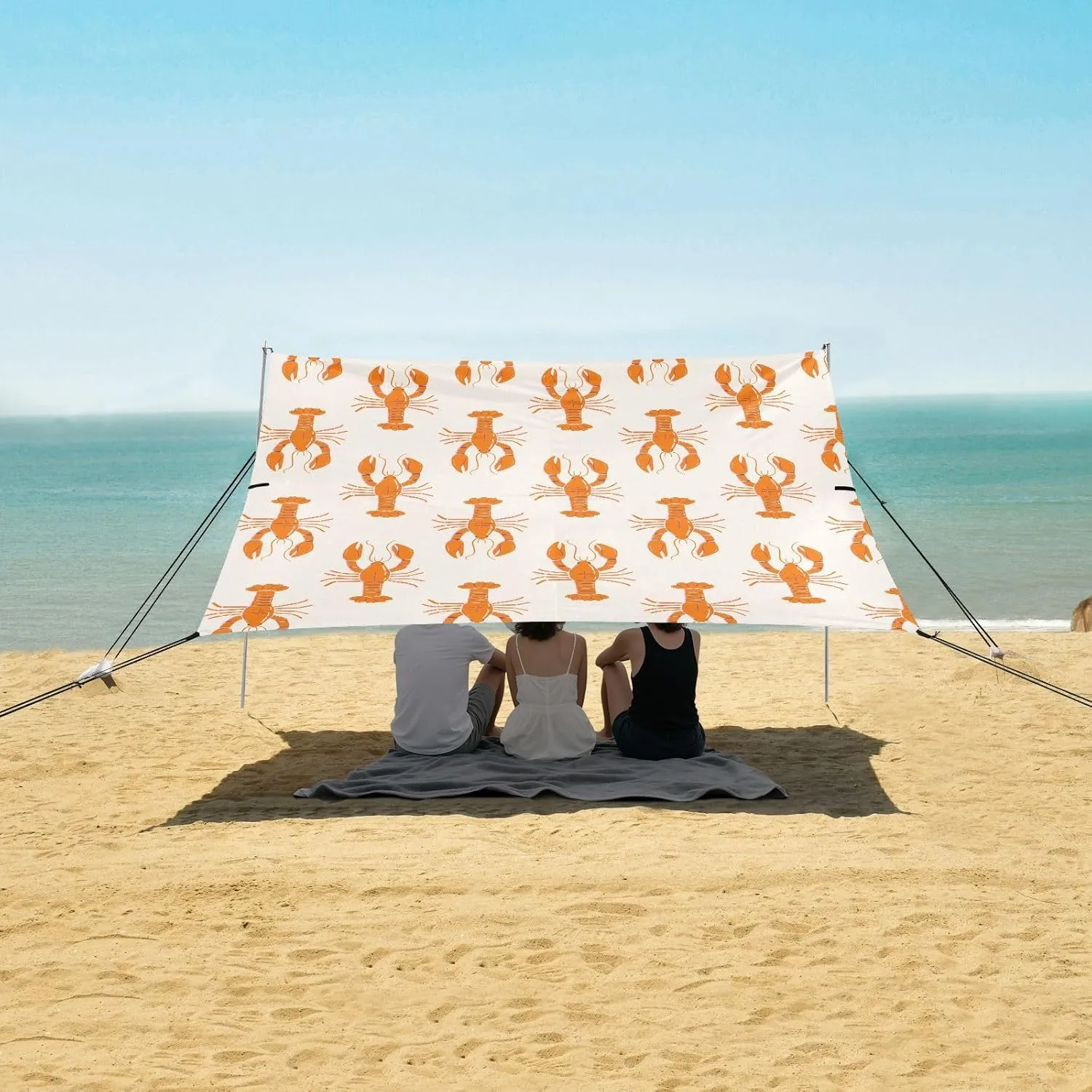 Abstract Lobster Pattern Beach Camping Tent Sun Shelter for Whole Family, Beach Shade Canopy with UPF50  UV Protection,Easy Set Up and Carry,Outdoor Shade for Trips, Fishing, Backyard Fun Picn