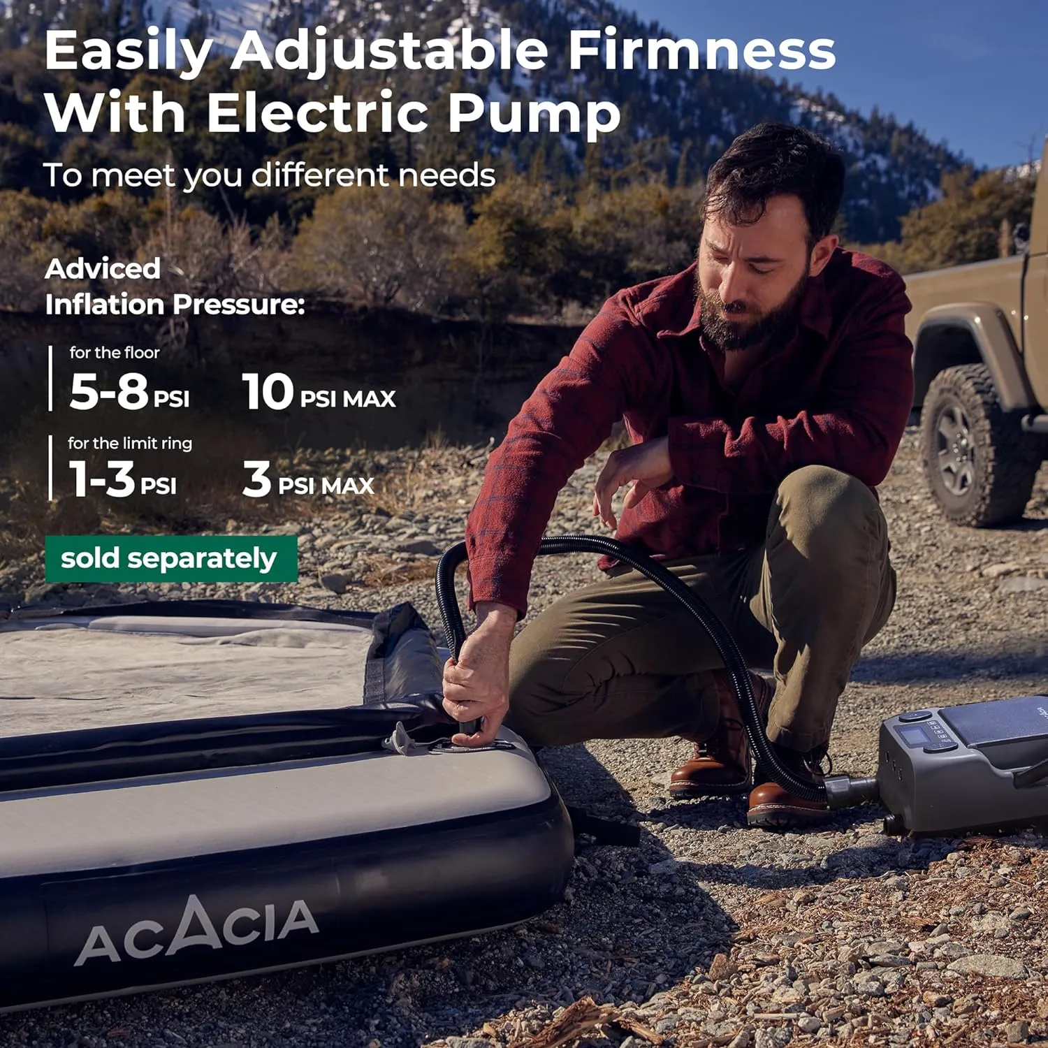 ACACIA Air Floor 2-3 Person for Space Camping System, 4-Layer, 6-Inch-Thick Inflatable Floor for Floating Tent, Waterproof Moistureproof Camping Base with Removable Carpet, Repair Patch, Carry Bag