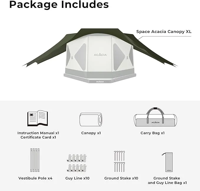 ACACIA Canopy XL for Space Acacia Camping System, PU2000 Waterproof Camping Tarp for 4 Season Camping, UPF50  Sunproof Tent Tarp with 4 Telescoping Poles, Carry Bag, Summer Night