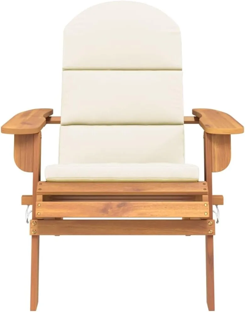 Adirondack Patio Chair with Cushions Solid Acacia Wood Outdoor Lounge Chair Foldable Design Wide Armrests Comfortable Reclining Angle for Poolside Backyard Deck Lawn