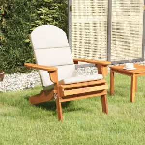 Adirondack Patio Chair with Cushions Solid Acacia Wood Outdoor Lounge Chair Foldable Design Wide Armrests Comfortable Reclining Angle for Poolside Backyard Deck Lawn