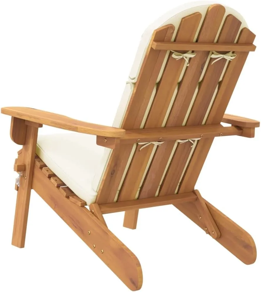 Adirondack Patio Chair with Cushions Solid Acacia Wood Outdoor Lounge Chair Foldable Design Wide Armrests Comfortable Reclining Angle for Poolside Backyard Deck Lawn