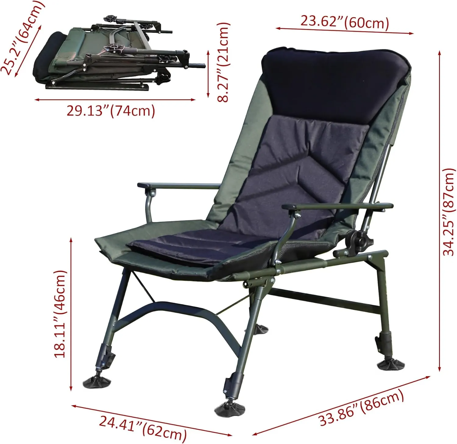 Adjustable Camping Chair for Adults, Portable Lounge Chairs, Portable Folding Chair, Adjustable Backrest Reclining Chair for Outdoor Fishing, Beach, Picnic, Camping