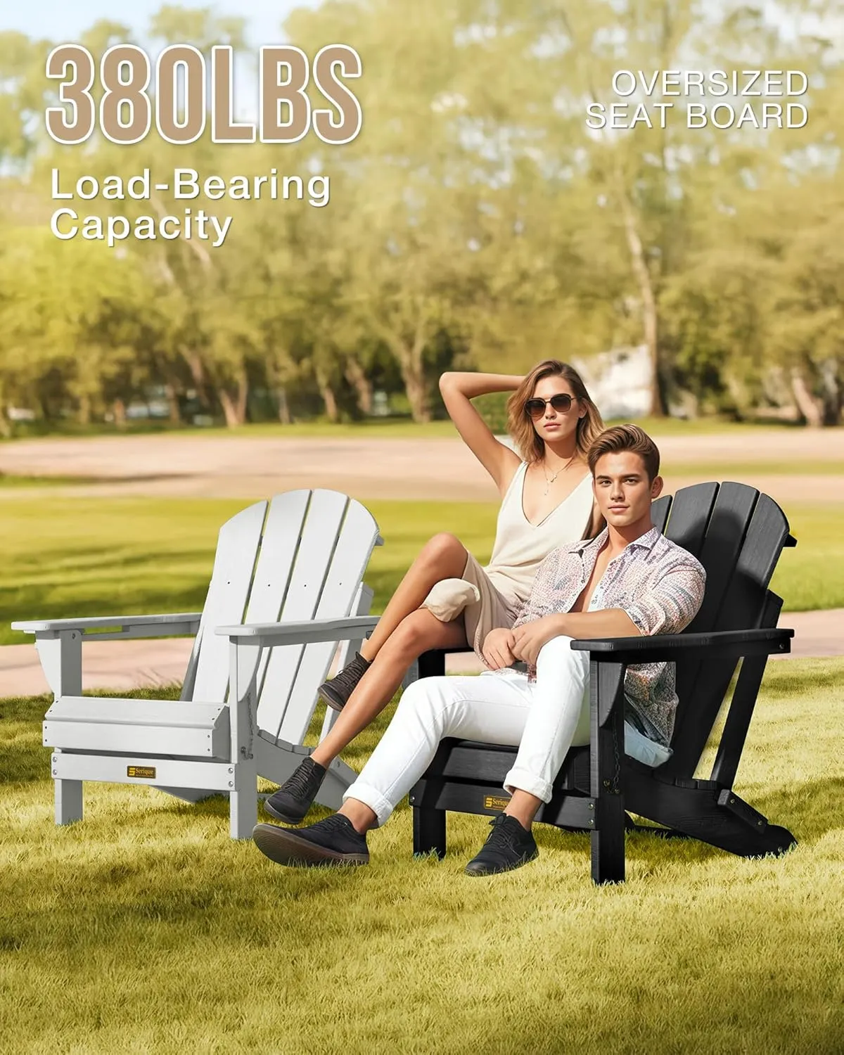 Adjustable Folding Adirondack Chair with Wood Texture, Weather Resistant HDPE Reclining Chair, Oversized Patio Chair with Cup Holder for Patio, Yard, Lawn, Garden, Deck (Black)