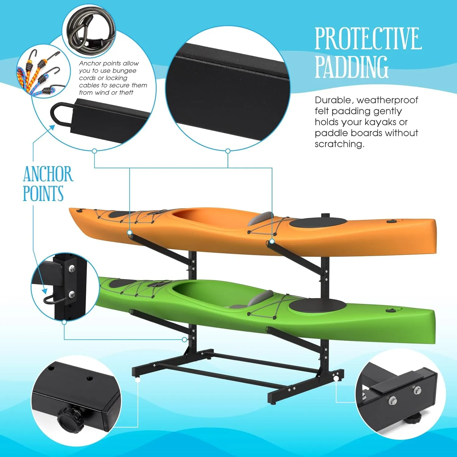 Adjustable Kayak Storage Rack, Freestanding Sup Storage Stand, Weatherproof Canoe Holder, Heavy Duty Paddleboard Bracket, Surfboard Bracket for Indoor, Outdoor, Garage, Shed, Dock…