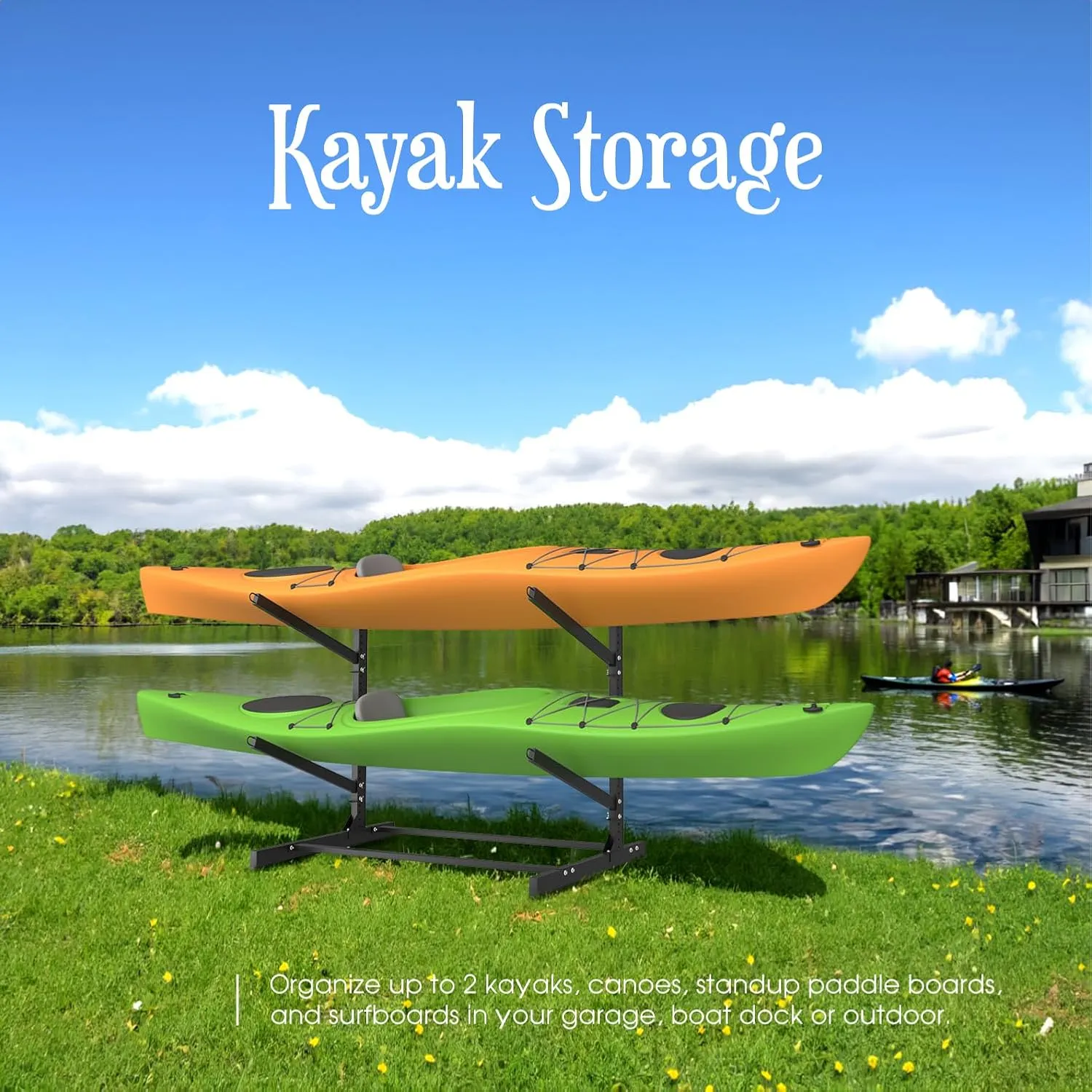 Adjustable Kayak Storage Rack, Freestanding Sup Storage Stand, Weatherproof Canoe Holder, Heavy Duty Paddleboard Bracket, Surfboard Bracket for Indoor, Outdoor, Garage, Shed, Dock…