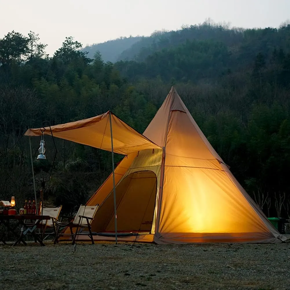 Adult Indian Teepee Tent, Pyramid Tent Double Layer Waterproof 5-8 Person Camping Tent for Camping, Backpacking, Thru-Hiking and Kayaking or Canoeing, 450X390X300CM, Khaki