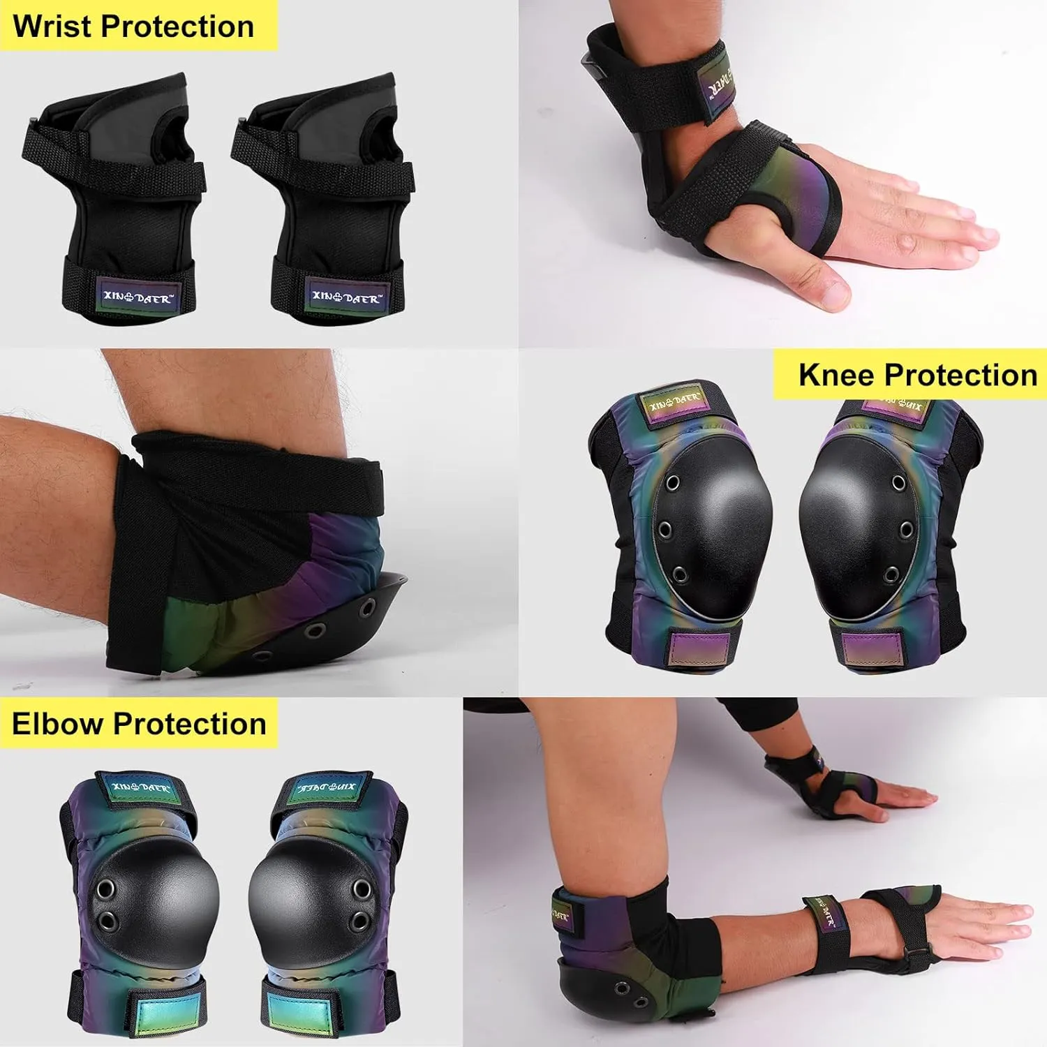 Adult/Kids/Youth Knee Pad Elbow Pads, Womens Skate Protective Gear Set 3 in 1 Knee and Elbow Pads Wrist Guards for Skateboard, Roller Skates, Skating, Scooter, Inline Skates, Cycling