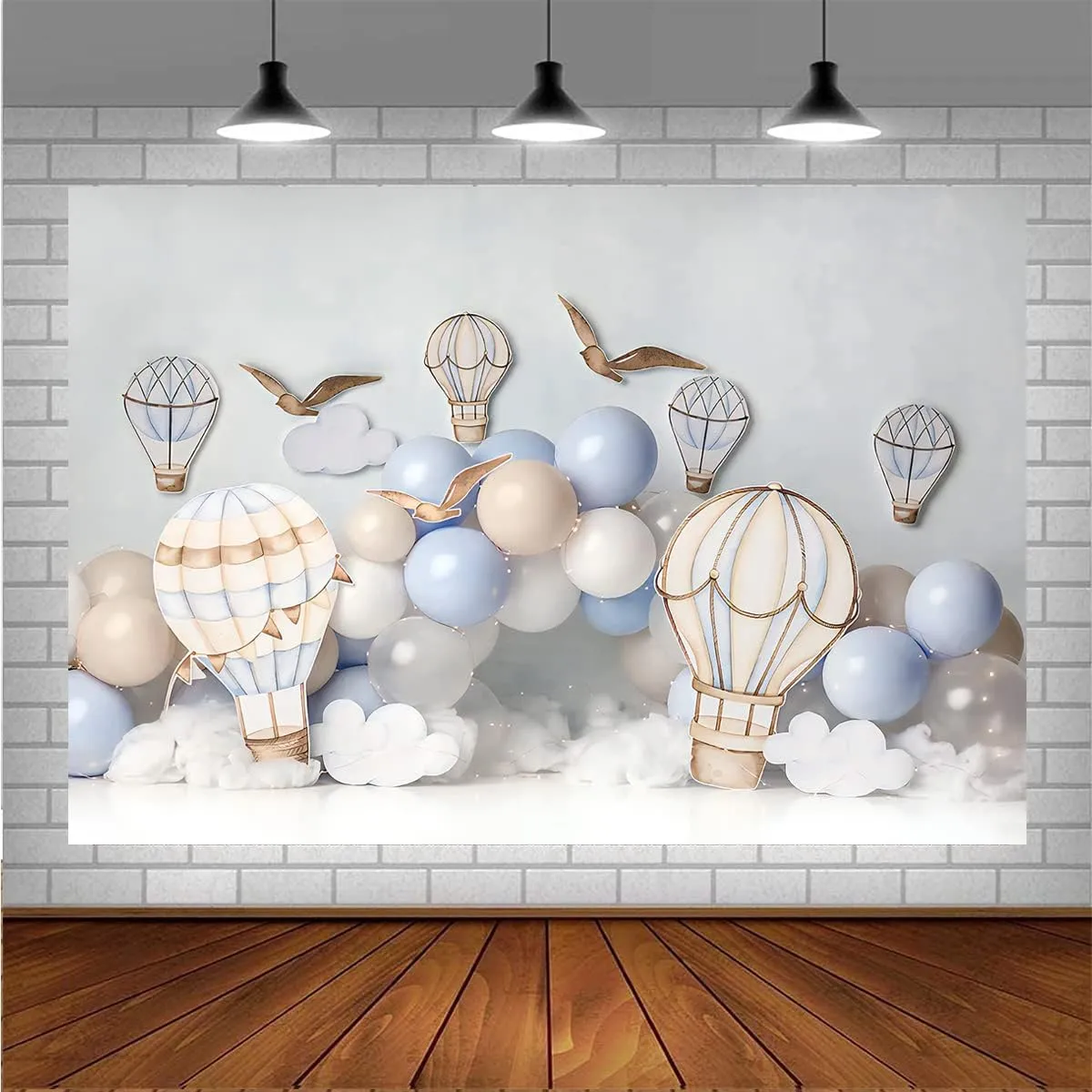 Adventure Awaits Vinyl Hot Air Balloon Backdrop (7X5FT) - Multicolored - Birthday Party/Baby Shower