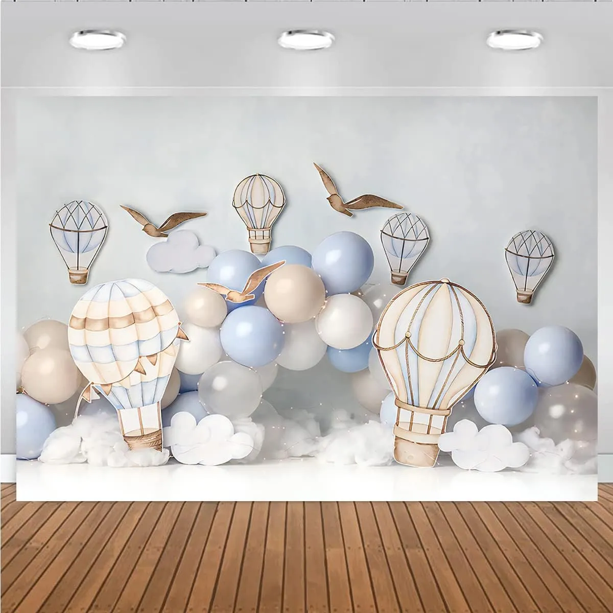 Adventure Awaits Vinyl Hot Air Balloon Backdrop (7X5FT) - Multicolored - Birthday Party/Baby Shower