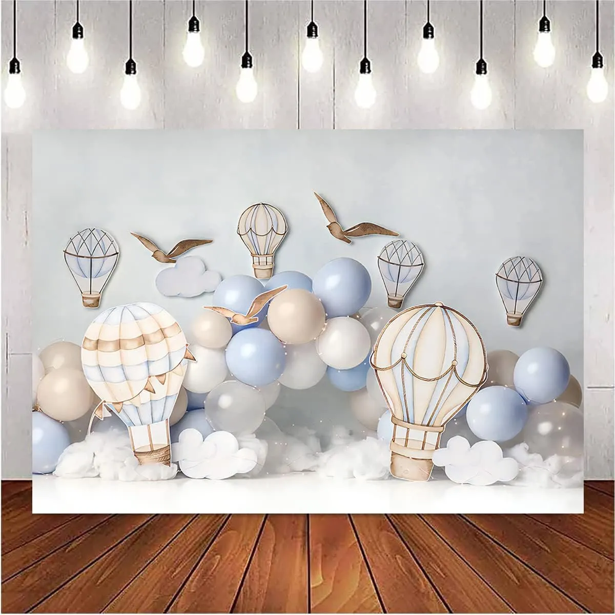 Adventure Awaits Vinyl Hot Air Balloon Backdrop (7X5FT) - Multicolored - Birthday Party/Baby Shower