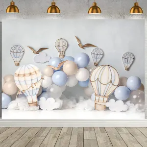 Adventure Awaits Vinyl Hot Air Balloon Backdrop (7X5FT) - Multicolored - Birthday Party/Baby Shower