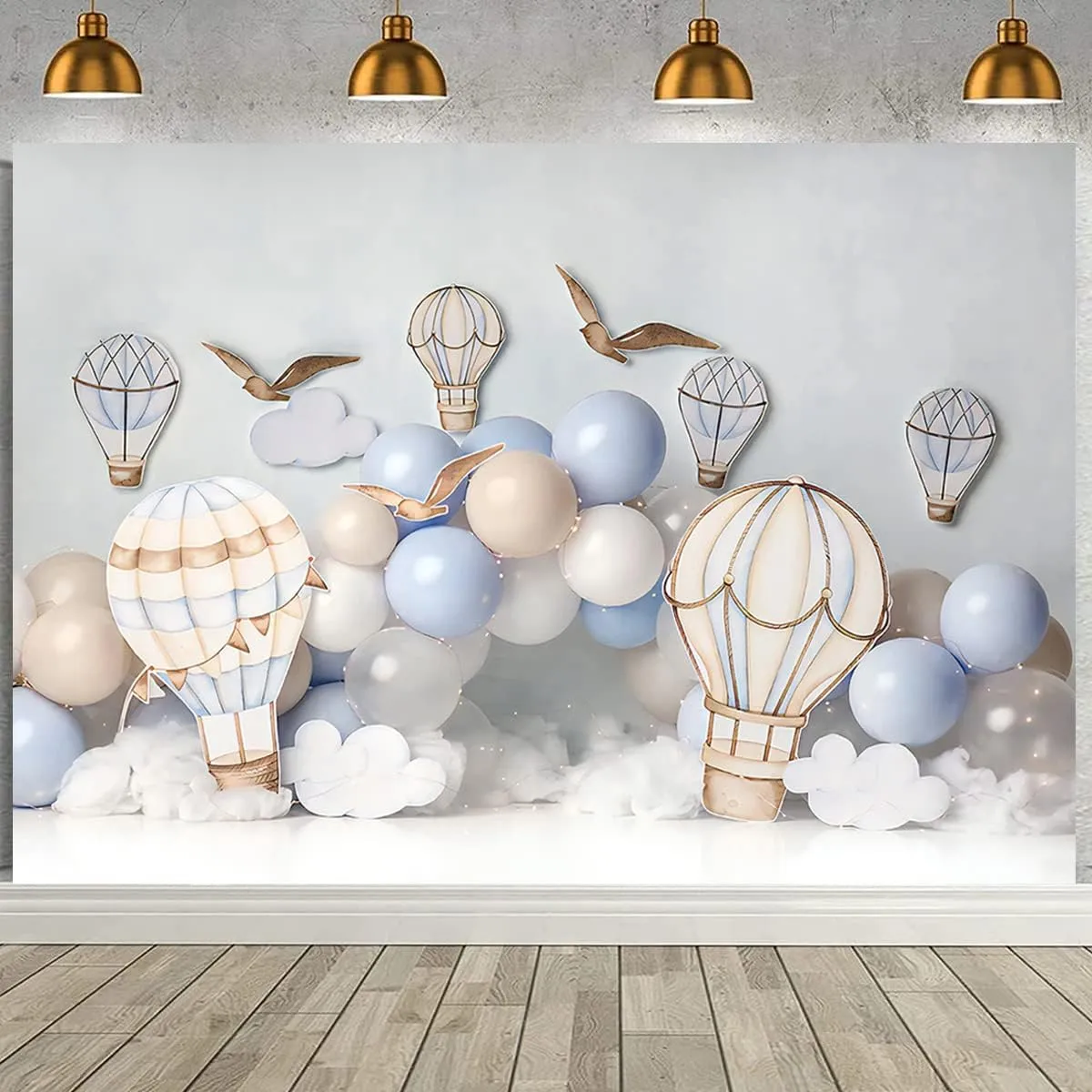 Adventure Awaits Vinyl Hot Air Balloon Backdrop (7X5FT) - Multicolored - Birthday Party/Baby Shower