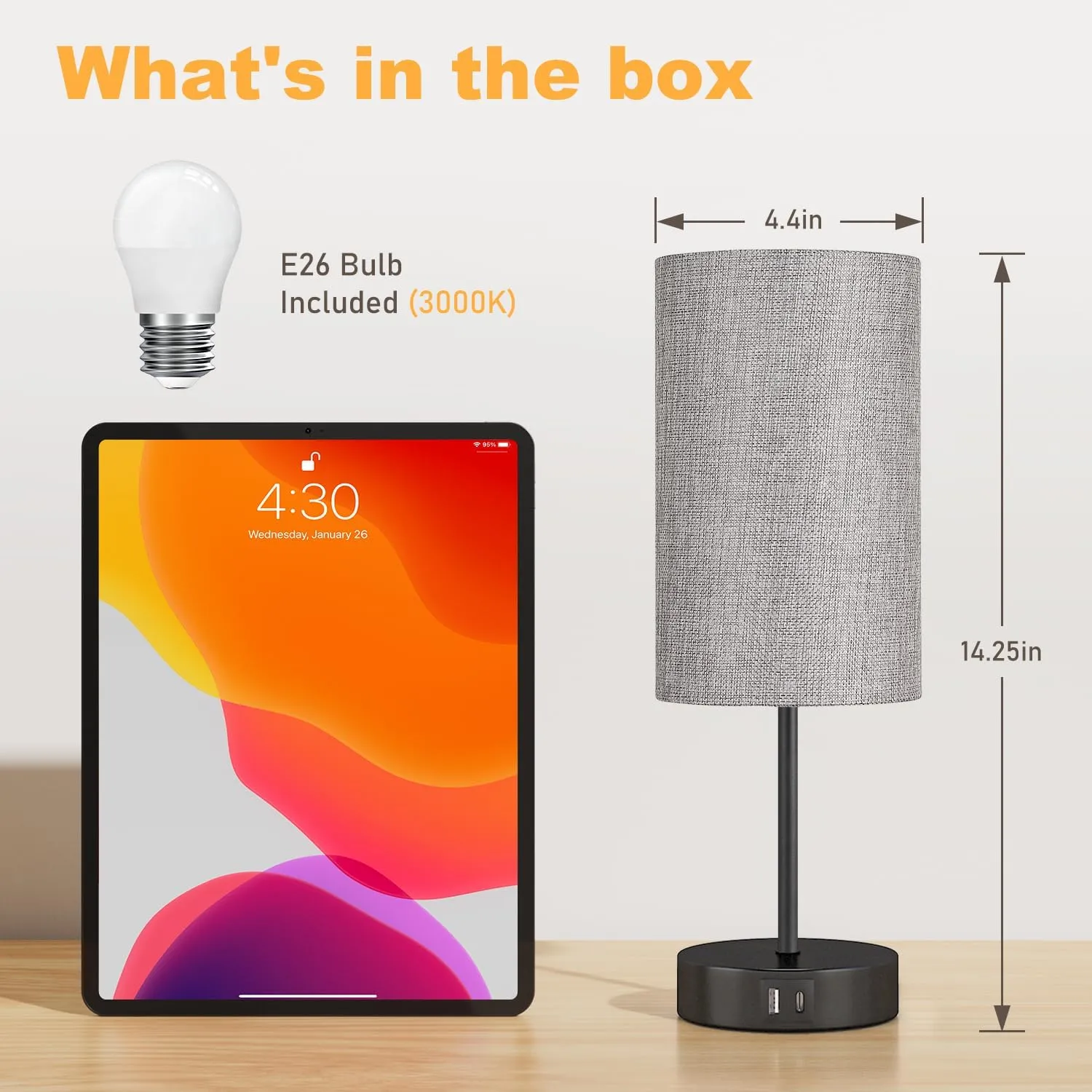AKASUKI Table Lamp for Bedroom, 3 Way Dimmable Touch Lamp with Dual Charging Station, Small Bedside Lamps for Night Stands, Living Room, Office(LED Bulb Included)