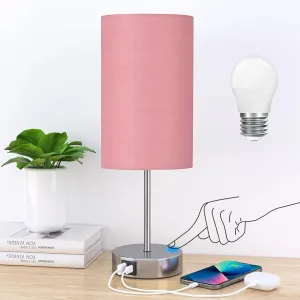 AKASUKI Table Lamp for Bedroom, 3 Way Dimmable Touch Lamp with Dual Charging Station, Small Bedside Lamps for Night Stands, Living Room, Office(LED Bulb Included)