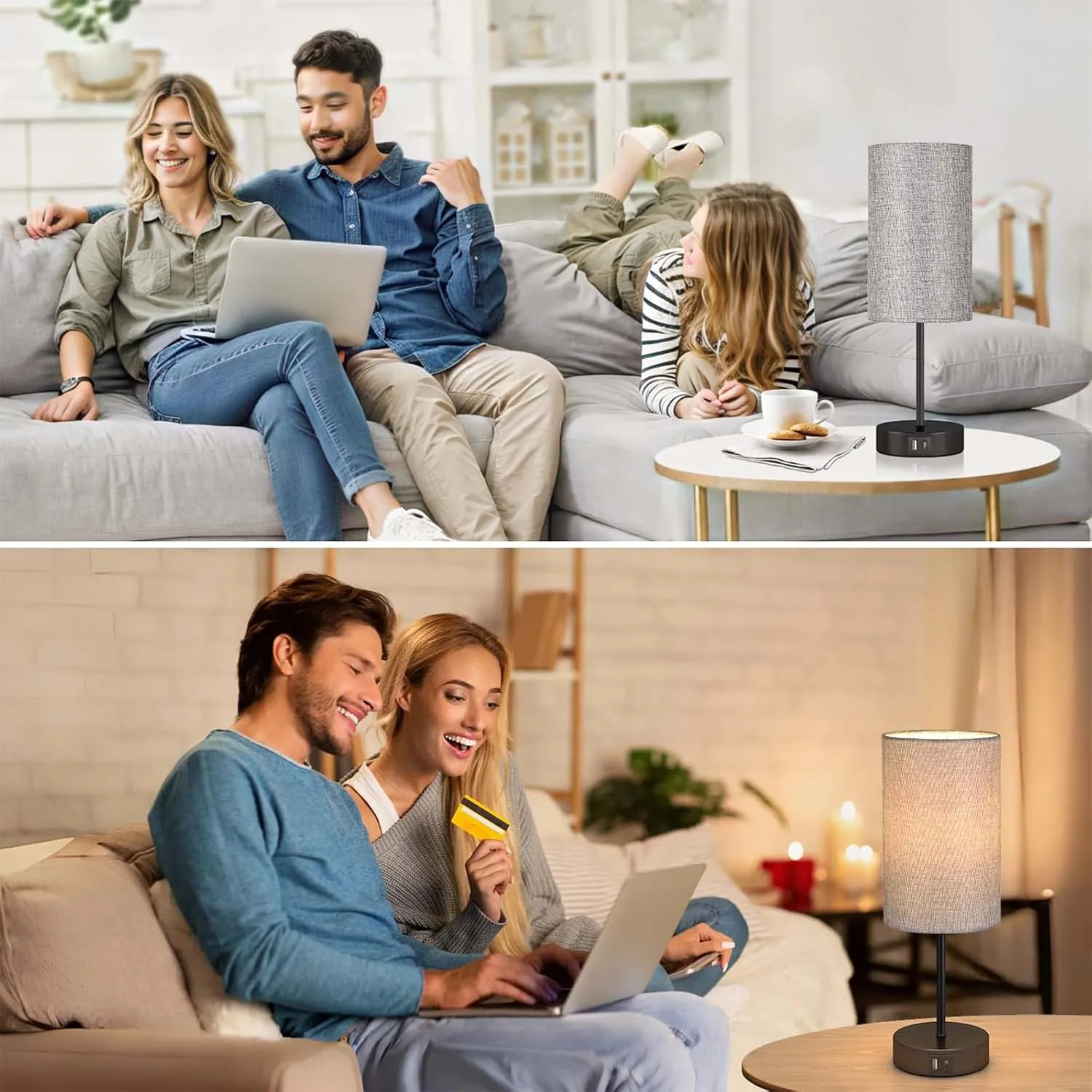 AKASUKI Table Lamp for Bedroom, 3 Way Dimmable Touch Lamp with Dual Charging Station, Small Bedside Lamps for Night Stands, Living Room, Office(LED Bulb Included)