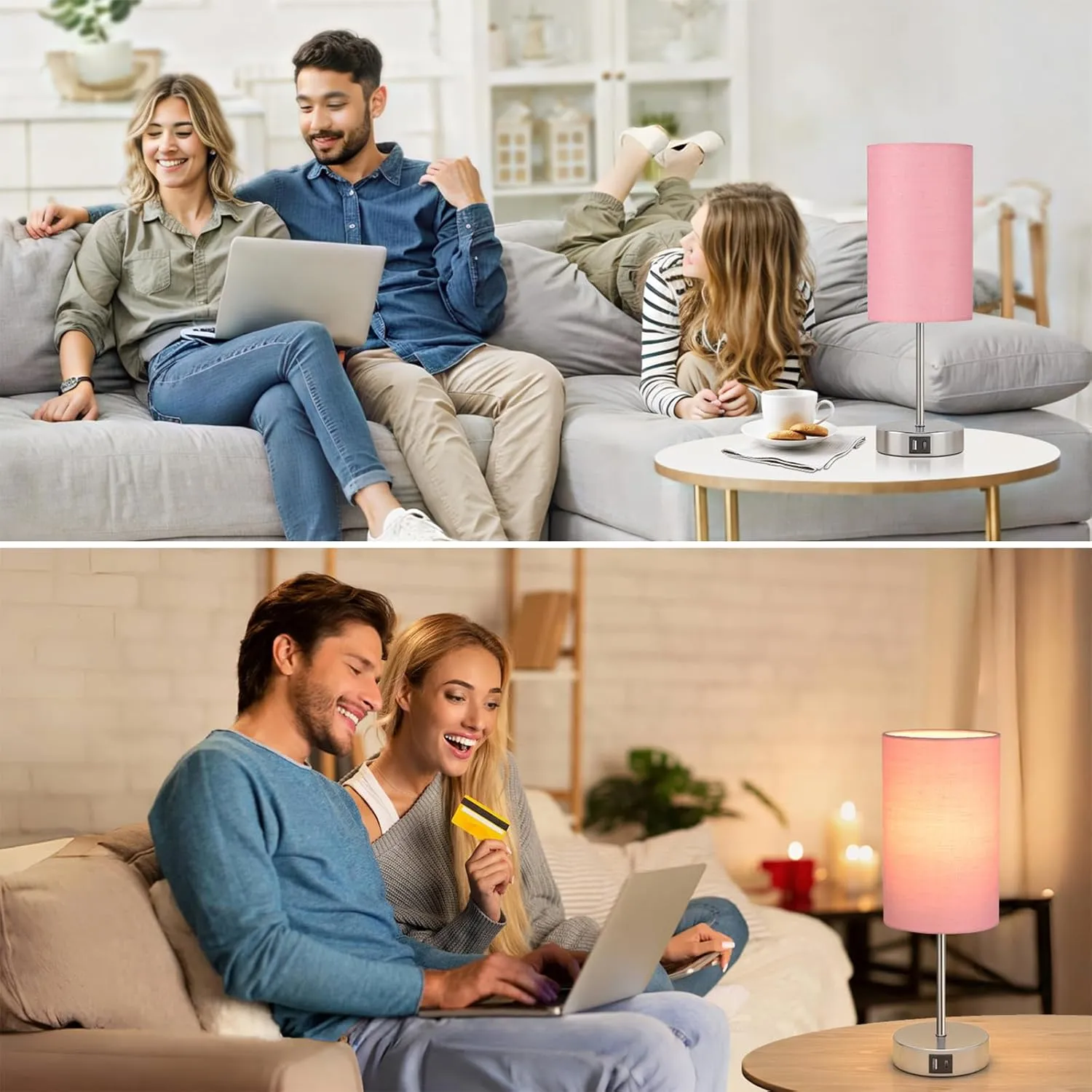 AKASUKI Table Lamp for Bedroom, 3 Way Dimmable Touch Lamp with Dual Charging Station, Small Bedside Lamps for Night Stands, Living Room, Office(LED Bulb Included)