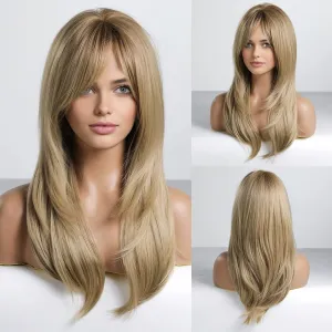 Alanhair Long Ash ​Blonde Wigs for Women,HAIRCUBE Layered Synthetic Wig with Bangs Heat Resistant Fiber Daily 24 Inch