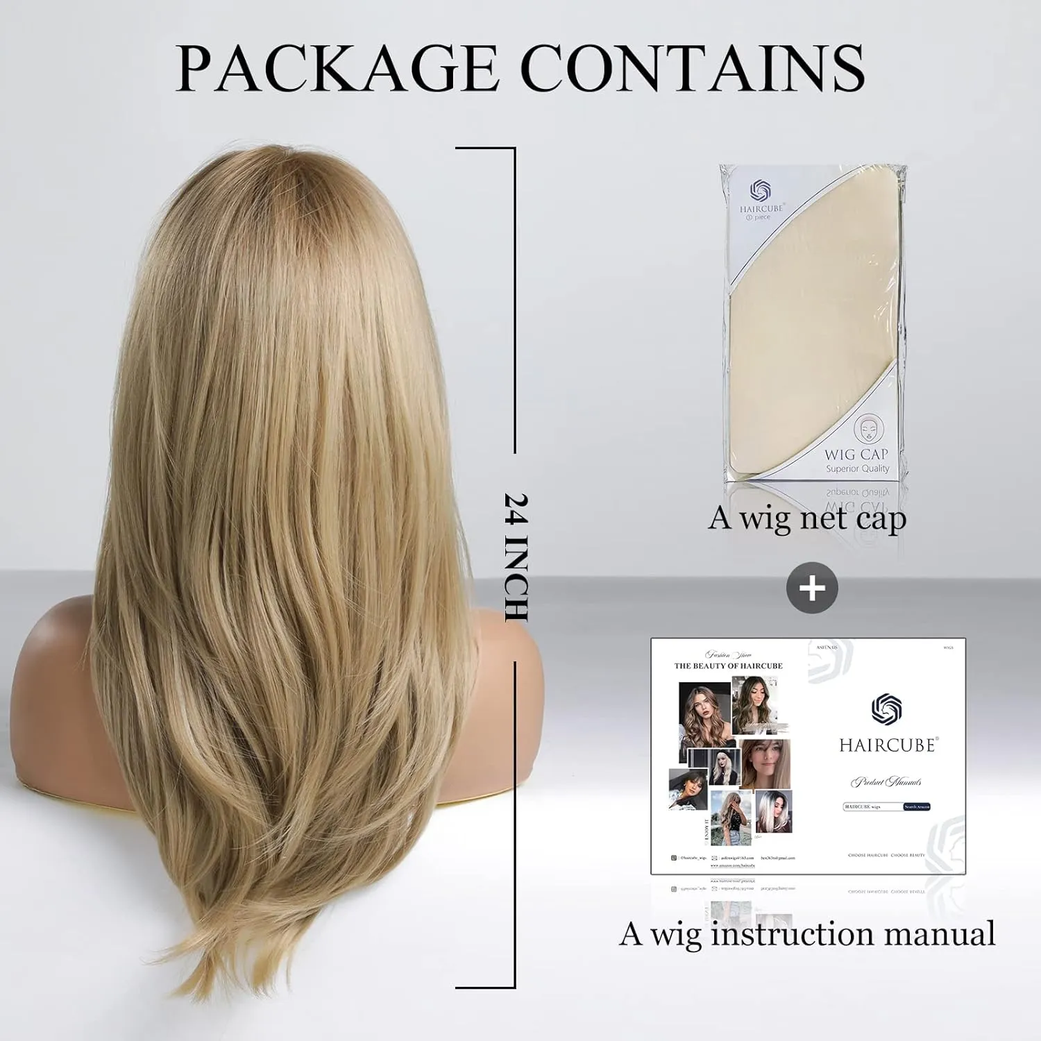 Alanhair Long Ash ​Blonde Wigs for Women,HAIRCUBE Layered Synthetic Wig with Bangs Heat Resistant Fiber Daily 24 Inch