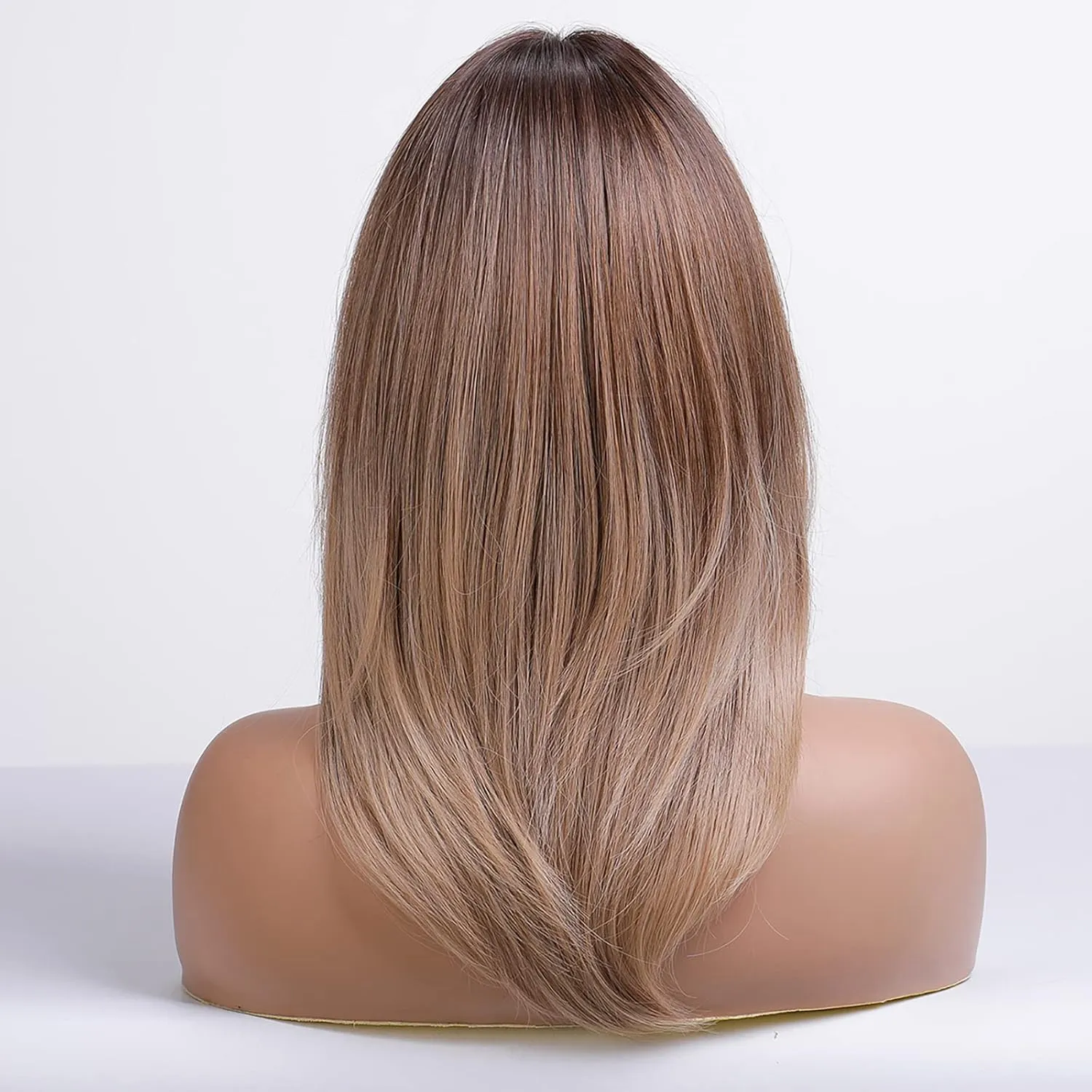 Alanhair Ombre Brown Wigs for Women,HAIRCUBE Shoulder-Length Wig with Bangs Synthetic Hair Layered Wigs Heat Resistant Fibre