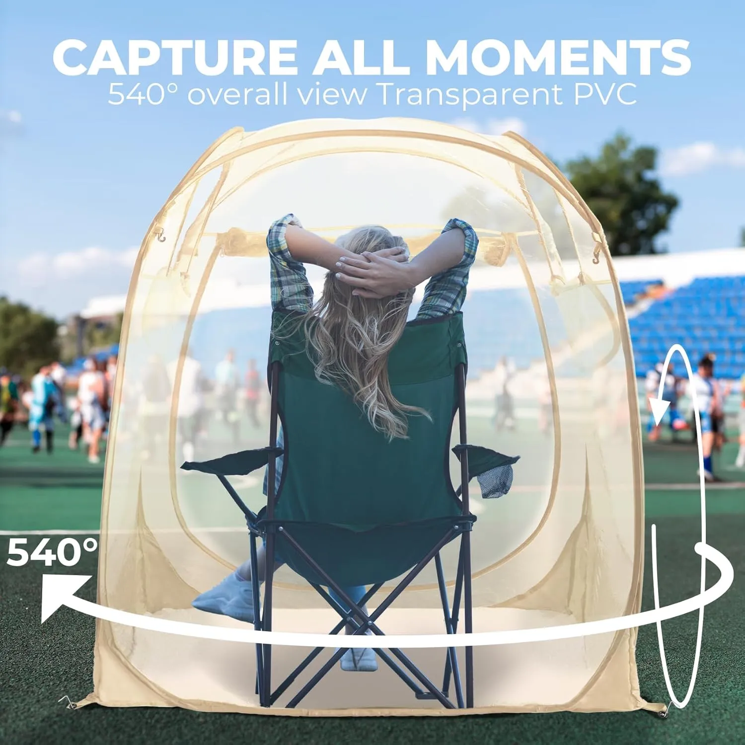 All Weather Proof Pod,Outdoor Weather Tent Sports Pod,540°View Bubble,Pop Up Screen House with Carry Bag,Screen Room for Sport Event,Camping,Fishing,Cheering