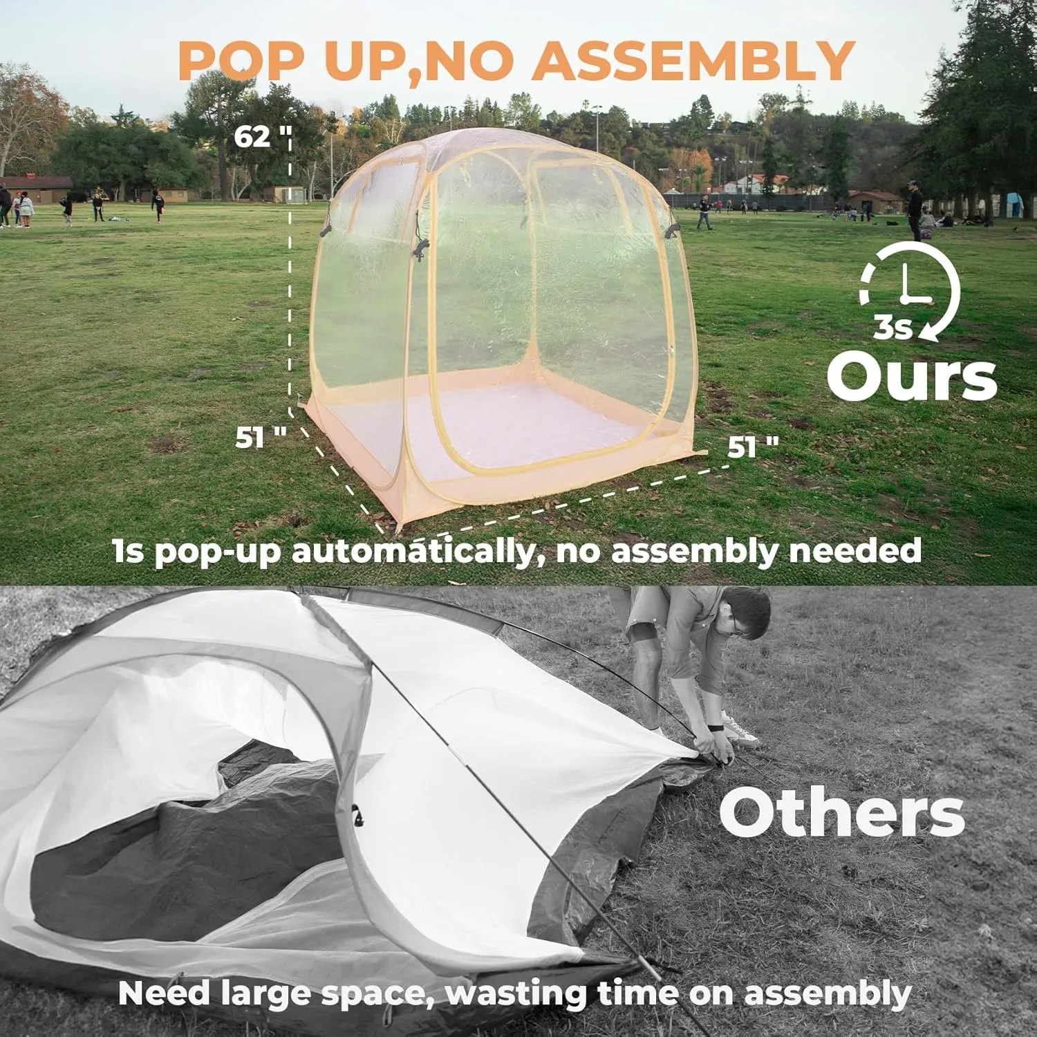 All Weather Proof Pod,Outdoor Weather Tent Sports Pod,540°View Bubble,Pop Up Screen House with Carry Bag,Screen Room for Sport Event,Camping,Fishing,Cheering