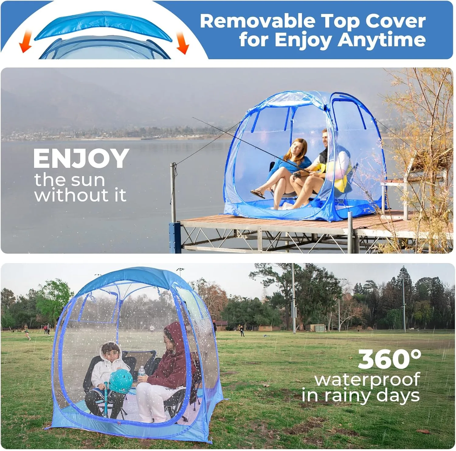 All Weather Proof Pod,Outdoor Weather Tent Sports Pod,540°View Bubble,Pop Up Screen House with Carry Bag,Screen Room for Sport Event,Camping,Fishing,Cheering