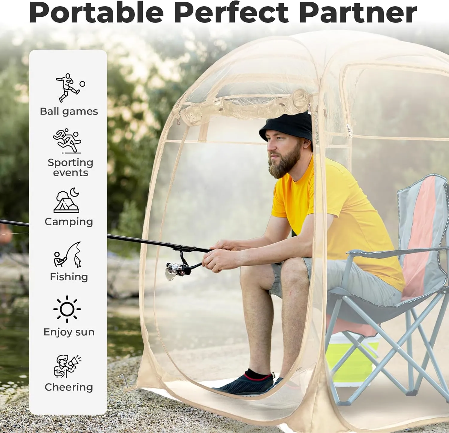 All Weather Proof Pod,Outdoor Weather Tent Sports Pod,540°View Bubble,Pop Up Screen House with Carry Bag,Screen Room for Sport Event,Camping,Fishing,Cheering