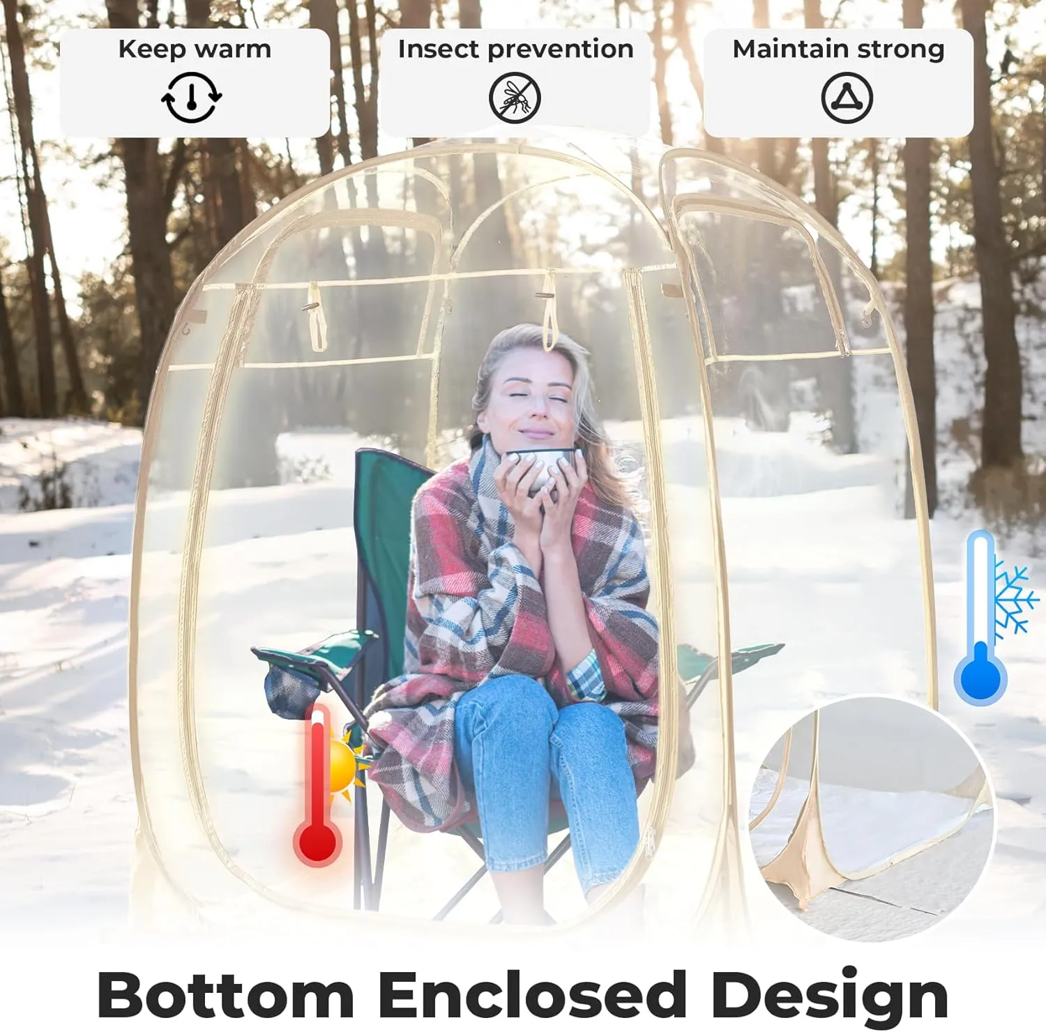All Weather Proof Pod,Outdoor Weather Tent Sports Pod,540°View Bubble,Pop Up Screen House with Carry Bag,Screen Room for Sport Event,Camping,Fishing,Cheering