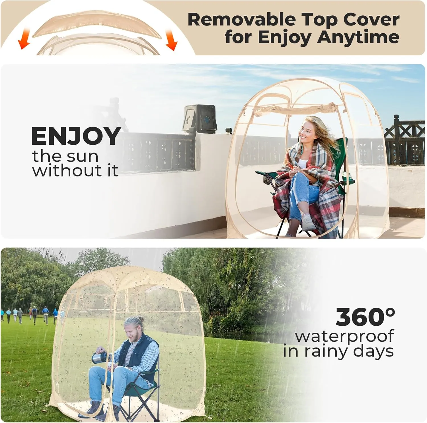 All Weather Proof Pod,Outdoor Weather Tent Sports Pod,540°View Bubble,Pop Up Screen House with Carry Bag,Screen Room for Sport Event,Camping,Fishing,Cheering