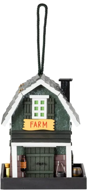 Alpine Corporation 9" Tall Wooden Farm Store Hanging or Table Outdoor Bird Feeder House, Black
