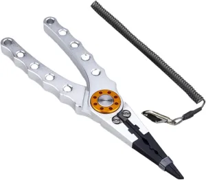 Aluminum Alloy Fishing Pliers with Lose Lanyard Multi Function Line Cutter and Hook Remover Non Slip Handles for Wet Conditions Essential Fishing Gear for Anglers
