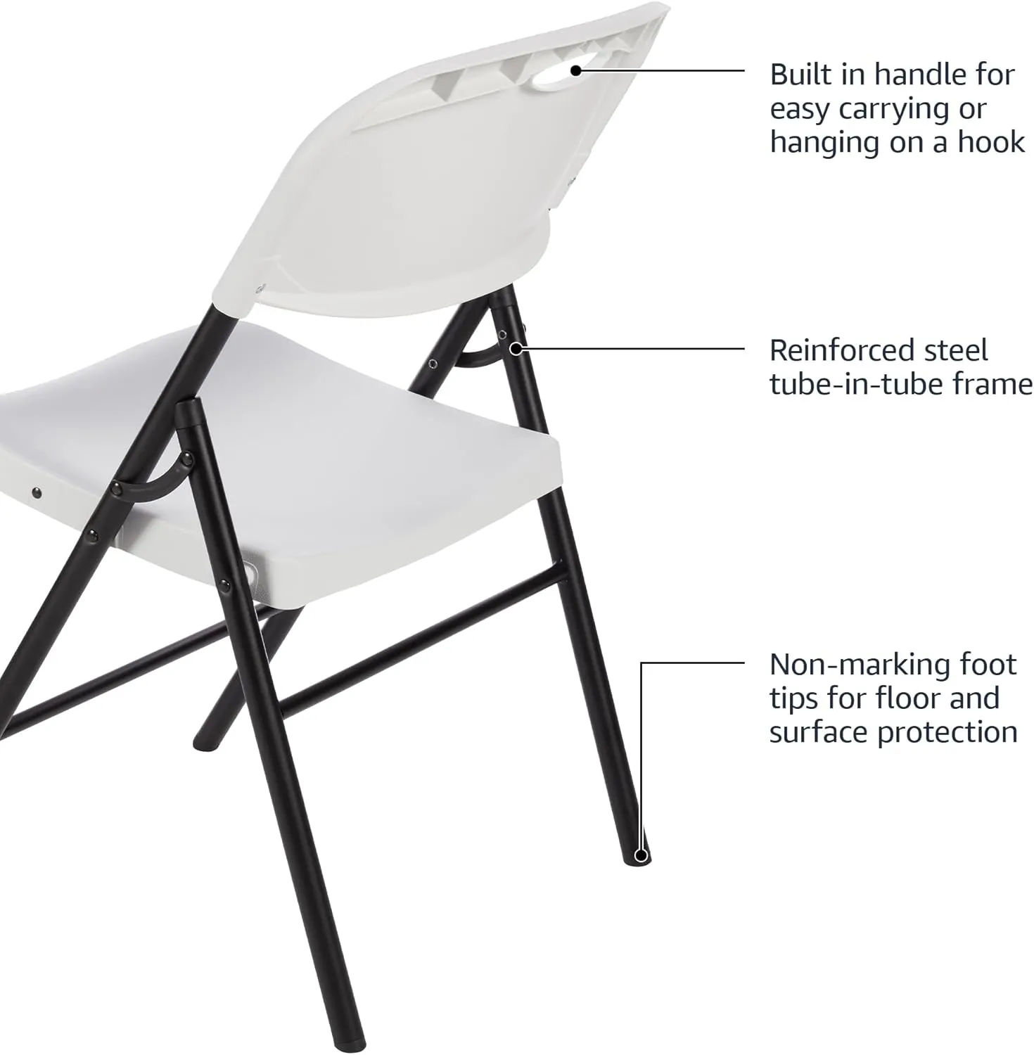 Amazon Basics Foldable Portable Comfortable Sturdy Folding Plastic Chair, 350-Pound Capacity, White, 4-Pack