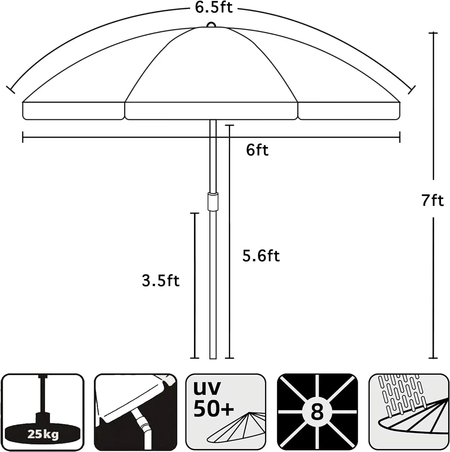 AMMSUN 6.5 Foot Heavy Duty Beach Umbrellas for Sand with tilt Sun Shelter, UV 50  Protection Outdoor Sunshade Umbrella with Carry Bag for Patio Garden Beach Pool Backyard multicolor Yellow