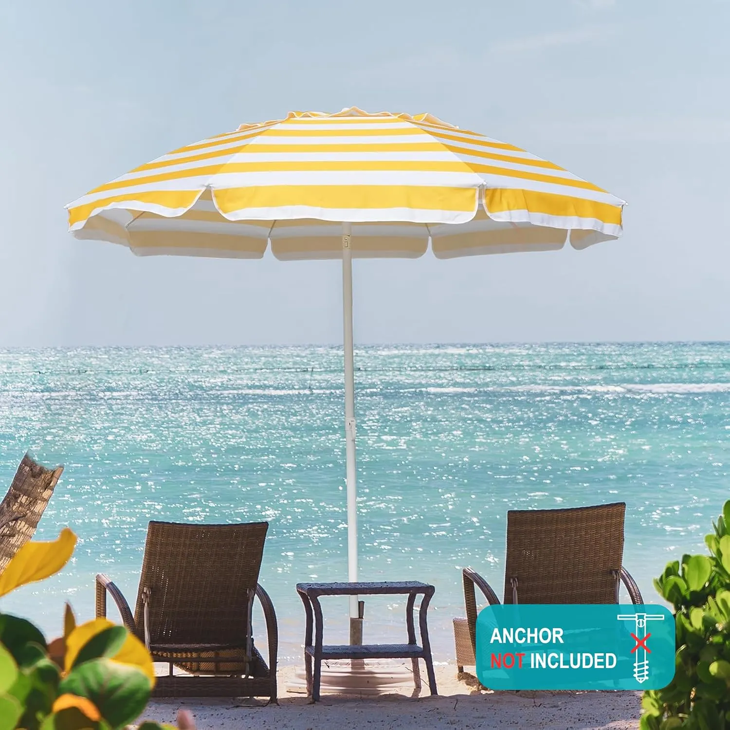 AMMSUN 6.5 Foot Heavy Duty Beach Umbrellas for Sand with tilt Sun Shelter, UV 50  Protection Outdoor Sunshade Umbrella with Carry Bag for Patio Garden Beach Pool Backyard multicolor Yellow