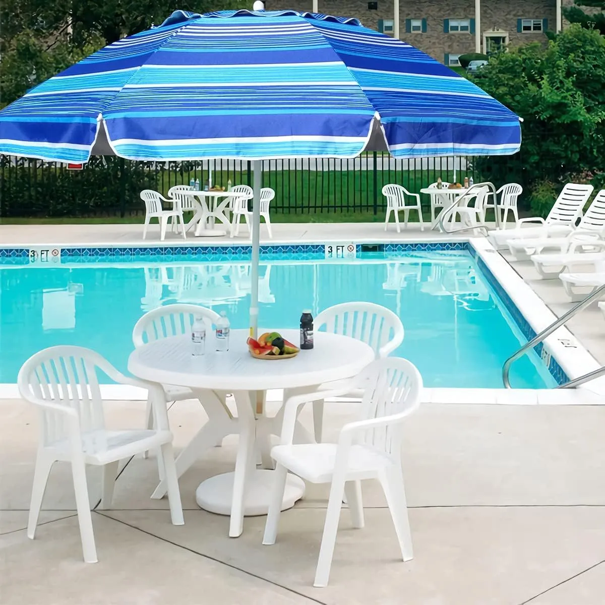 AMMSUN 6.5 ft Heavy Duty Beach Umbrella for Sand with tilt Air Vent Sun Shelter, UV 50  Protection Outdoor Sunshade Umbrellas and Parasols with Carry Bag for Patio Garden Beach Pool stripe Blue